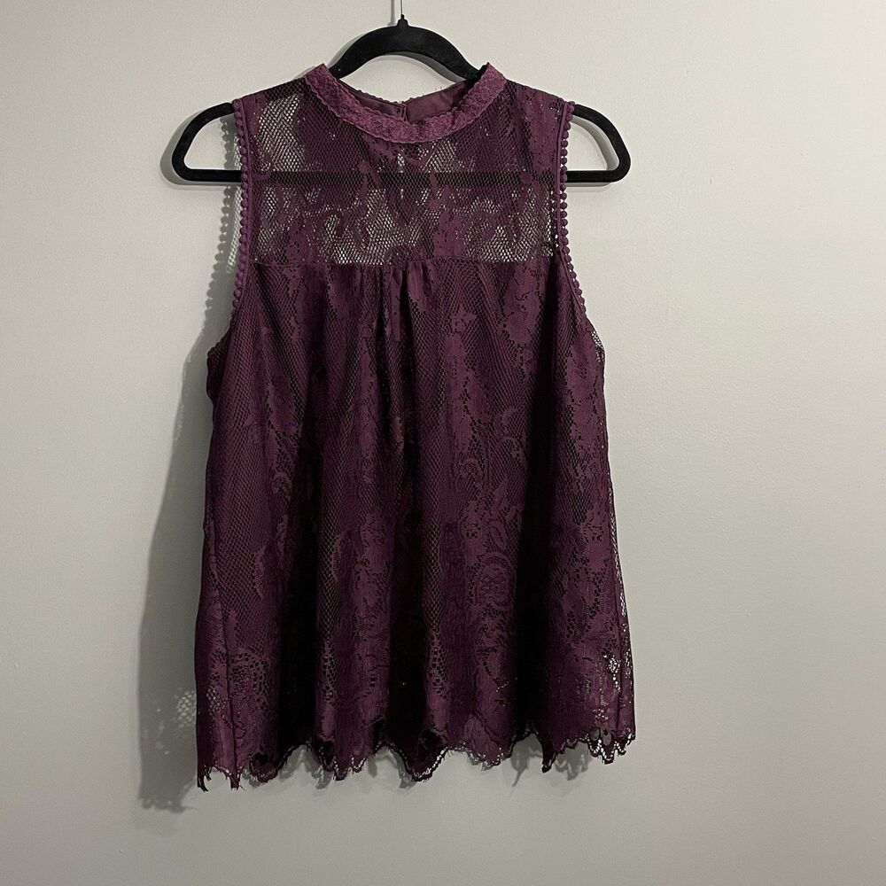 Sweet Rain Womens Plum Sheer Lace Tank  L Boho Romantic  Festival Chic